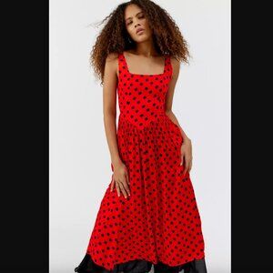 Urban Outfitters Lydia Red & Black Polka Dot Midi Dress M